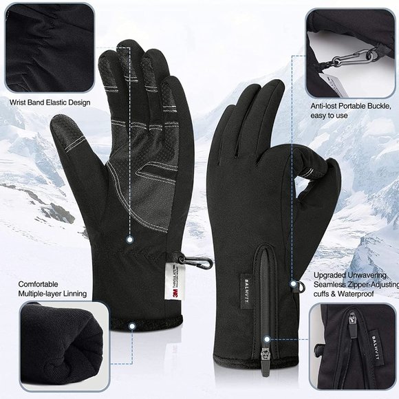 Balhvit -10℉ Waterproof Winter Gloves for Men & Women, Breathable Large Black - Picture 3 of 7